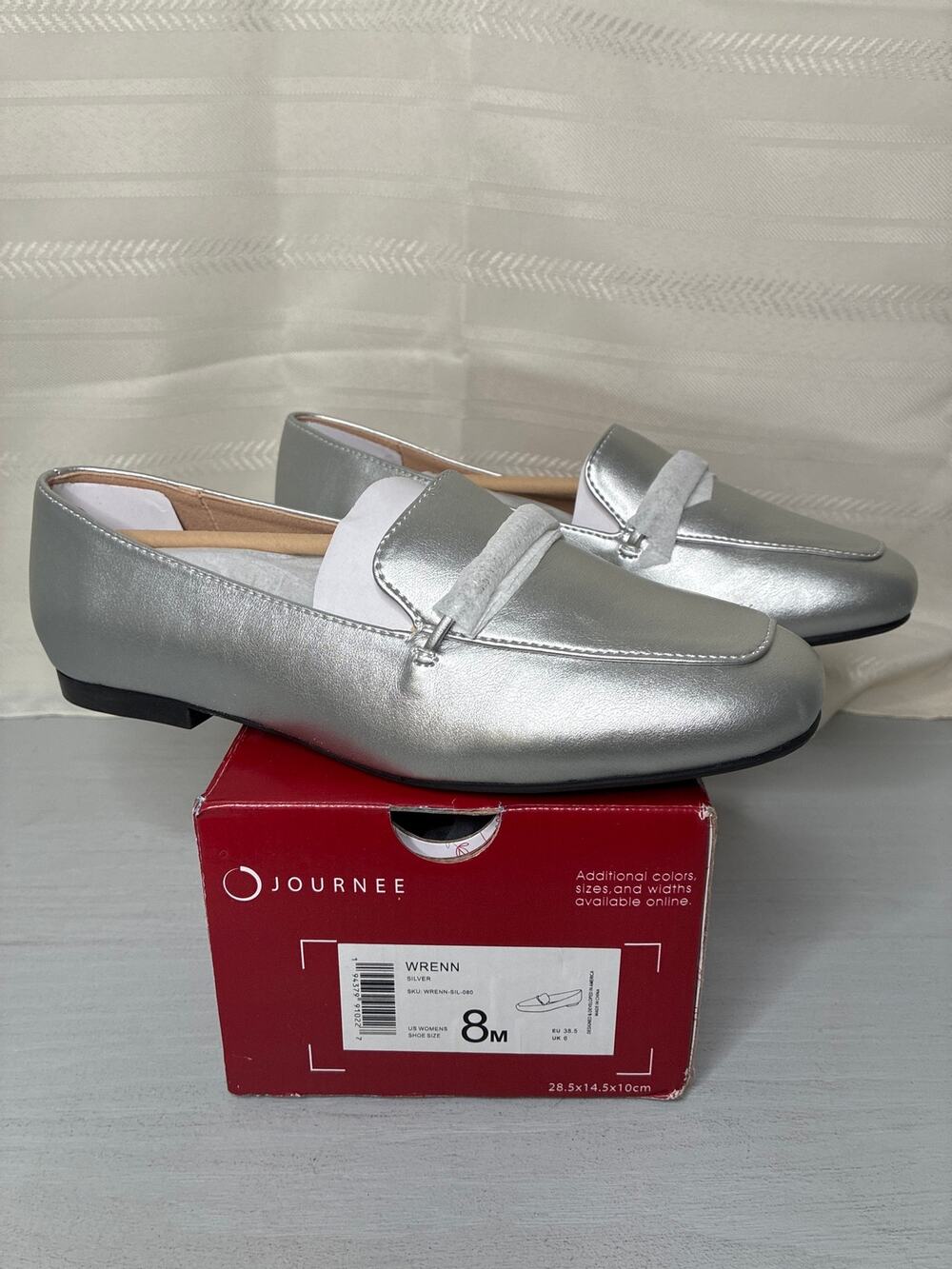 Journee Collection Wrenn Square Toe Loafer Flats Silver Size 8M
